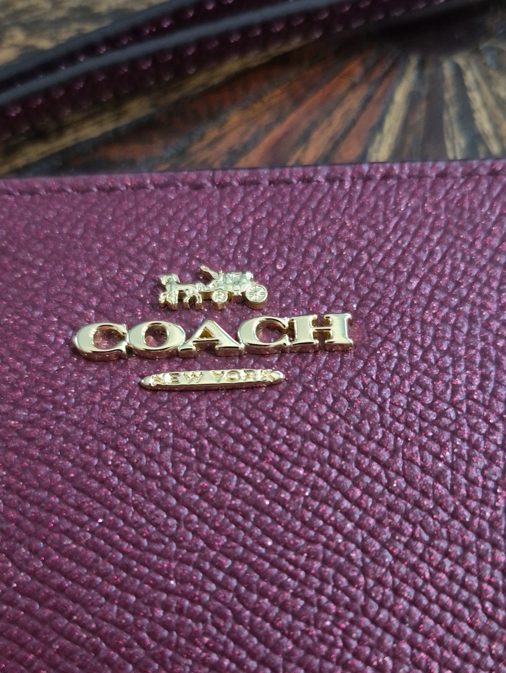 Coach Metallic Plum Leather Wristlet with Gold Hardware. NWOT - Picture 3 of 7